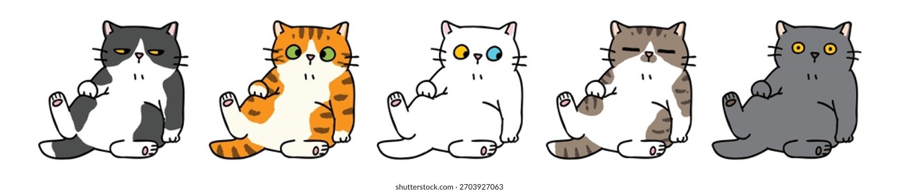 Ilustración vectorial de personajes de gatos de dibujos animados sobre fondo aislado. Ilustración vectorial dibujada a mano. No se genera IA.