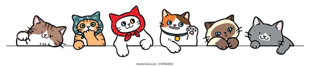 Ilustração vetorial de personagens de gato de desenho animado em fundo isolado. Mão desenhada ilustração vetorial. Não é a IA gerada.