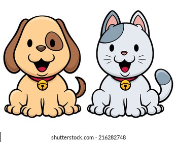 Vector illustration of cartoon cat and dog