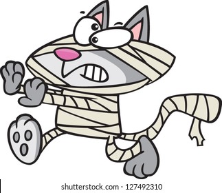 A vector illustration of cartoon cat dressed like a mummy