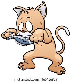 Vektorgrafik von Cartoon Cat Essen Fisch