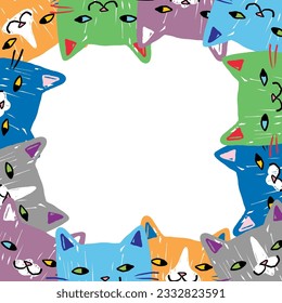 Vector Illustration of Cartoon Cat Frame on White Background