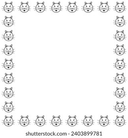 Vector Illustration of Cartoon Cat Frame Design. Black and white color. Empty space.