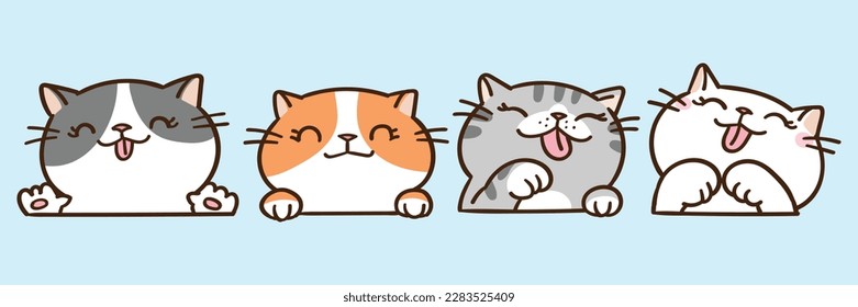 Vector Illustration of Cartoon Cat Head Characters on Isolated Background