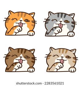 Vector Illustration of Cartoon Cat Head Characters on Isolated Background