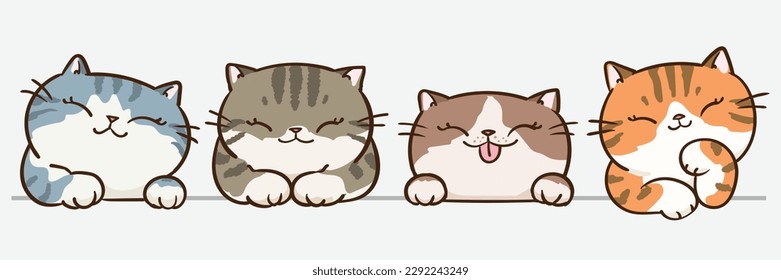 Vector Illustration of Cartoon Cat Head Characters on Isolated Background