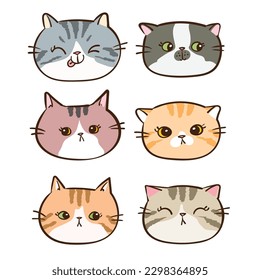 Vector Illustration of Cartoon Cat Head Characters on Isolated Background