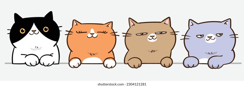 Vector Illustration of Cartoon Cat Head Characters on Isolated Background