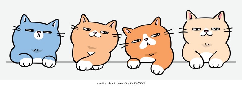 Vector Illustration of Cartoon Cat Head Characters on Isolated Background