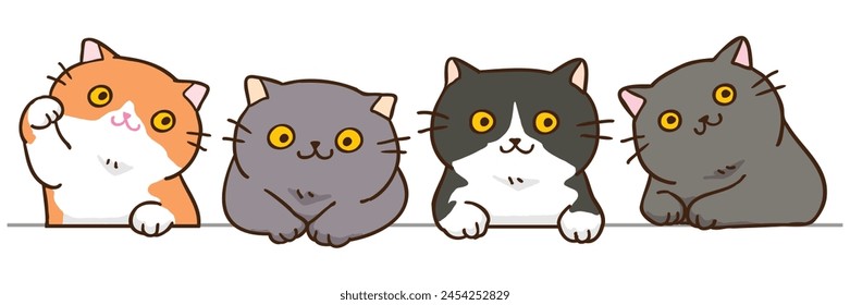 Vector Illustration of Cartoon Cat Head Characters on Isolated Background