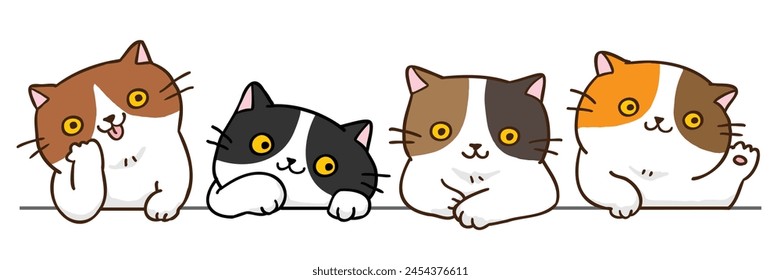 Ilustración vectorial de personajes de cabeza de gato de dibujos animados en fondo aislado