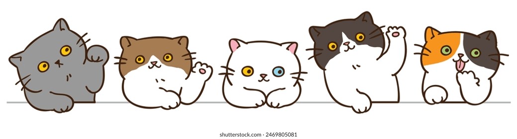 Vector Illustration of Cartoon Cat Head Characters on Isolated Background