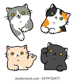 Vector Illustration of Cartoon Cat Head Characters on Isolated Background