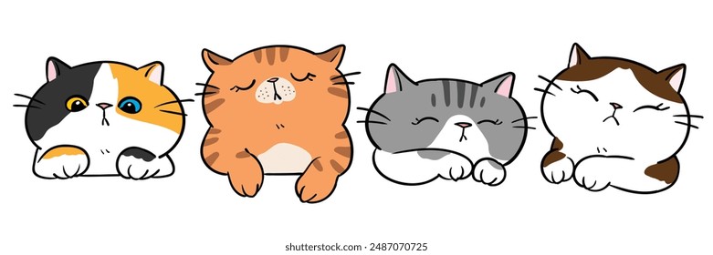 Vector Illustration of Cartoon Cat Head Characters on Isolated Background