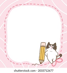 Ilustración vectorial del Bloc de notas de gatos con marco rosado sobre fondo blanco