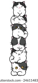 Vector Illustration of Cartoon Cat Pile on Isolated Background