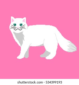 Vector illustration of cartoon cat - pixel design. The motive for embroidery and knitting, jacquard - stock vector