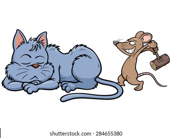 Vector illustration of cartoon Cat and rat