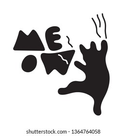 Vector Illustration of a Cartoon Cat Scratching Wall. Cat scratches letters with the phrase meow. Doodle style