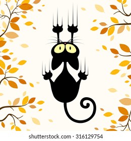 Vector Illustration of a Cartoon Cat Scratching Wall