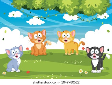 Vector Illustration Of Cartoon Cats