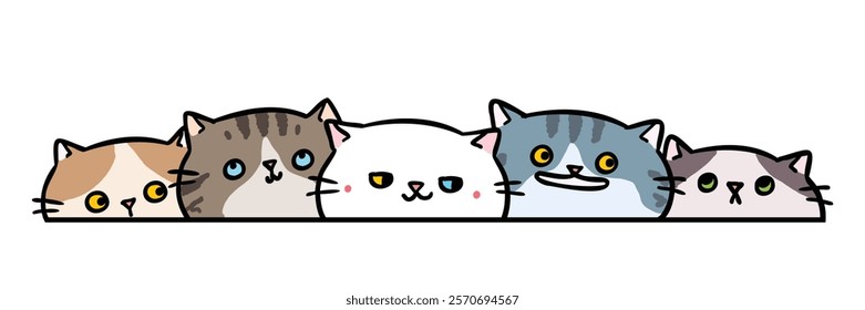 Vector Illustration of Cartoon Cats Peeking Design on Isolated Background. Hand Drawn Vector Illustration. Not AI Generated.