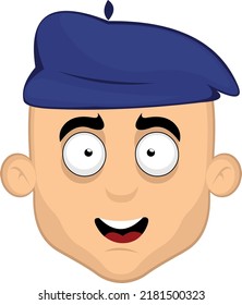 Vector Illustration Of A Cartoon Caucasian Man With A Blue French Beret