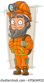 A vector illustration of cartoon cave digger with helmet and flashlight