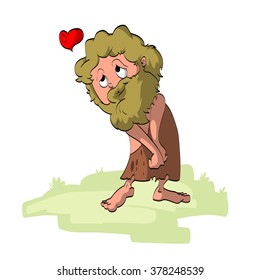Vector illustration of a cartoon caveman in love.