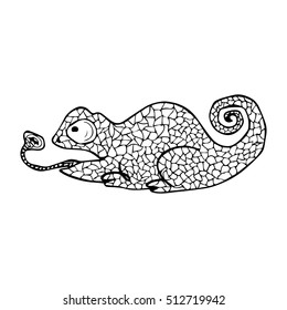Vector illustration of cartoon Chameleon with mosaic pattern. Coloring page - zendala, design for relaxation for adults