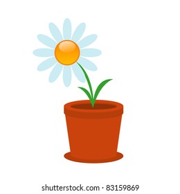 Vector illustration of cartoon chamomile in pot