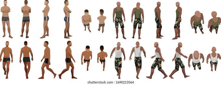 Vector illustration cartoon character, beachman, standing in white background