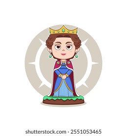 Vector illustration of a cartoon character of a beautiful and charming queen, suitable for screen printing on clothes, cute stickers, acrylic key chains, etc.