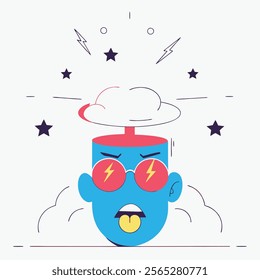 Vector illustration of a cartoon character with a blue face wearing lightning bolt sunglasses. Ideal for websites, social media, 