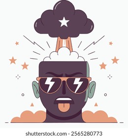 Vector illustration of a cartoon character with a blue face wearing lightning bolt sunglasses. Perfect for websites, social media, branding