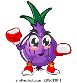 vector illustration of cartoon character of a boxer onion with his boxing gloves