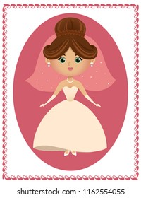 Vector illustration. A cartoon character. Bride. Vertical postcard.