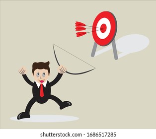 Vector illustration cartoon character of businessman using arrow to find target. Good to use as business concept