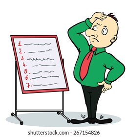 Vector illustration of a cartoon character: businessman and billboard