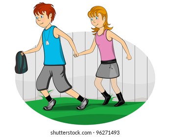 Vector illustration of a cartoon character couple boy and girl