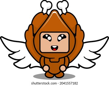 vector illustration cartoon character cute roast chicken mascot costume angel