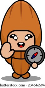 vector illustration cartoon character cute almond mascot costume holding compass