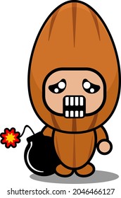vector illustration cartoon character cute almond mascot costume holding boom