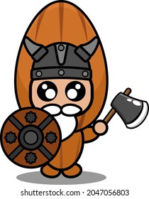 vector illustration cartoon character cute almond mascot costume viking