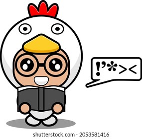 vector illustration of cartoon character cute farm animal mascot costume chicken reading a book