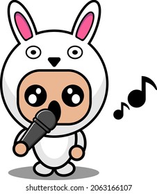 vector illustration of cartoon character cute bunny animal mascot costume singing