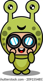 vector illustration of cartoon character cute snail animal mascot costume binoculars