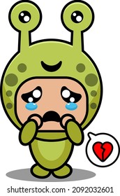 vector illustration of cartoon character cute snail animal mascot costume broken heart expression