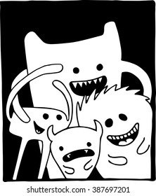 Vector illustration  cartoon character, Cute monsters set. Funny fantasy creatures