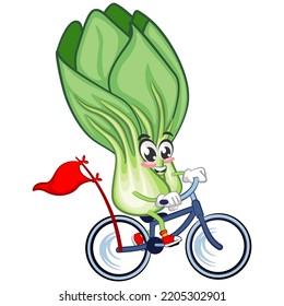 vector illustration of cartoon character of cycling lettuce bok choy